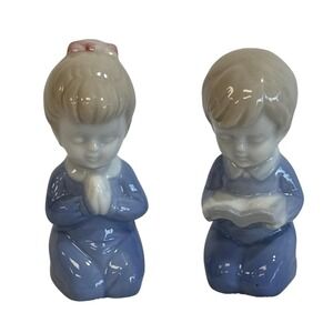 Vintage Praying‎ Boy and Girl Figurine Set, Kneeling Religious Figures, Blue
